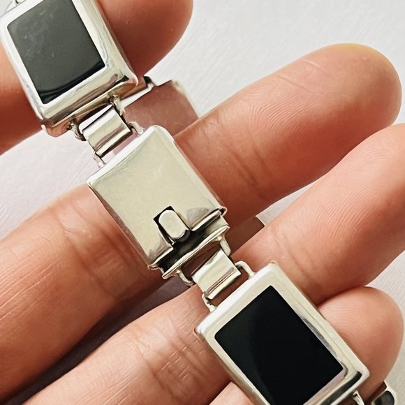Handcrafted Classic  925 Sterling Silver Black Onyx Station Bracelet, Bezel Set - Picture 11 of 11